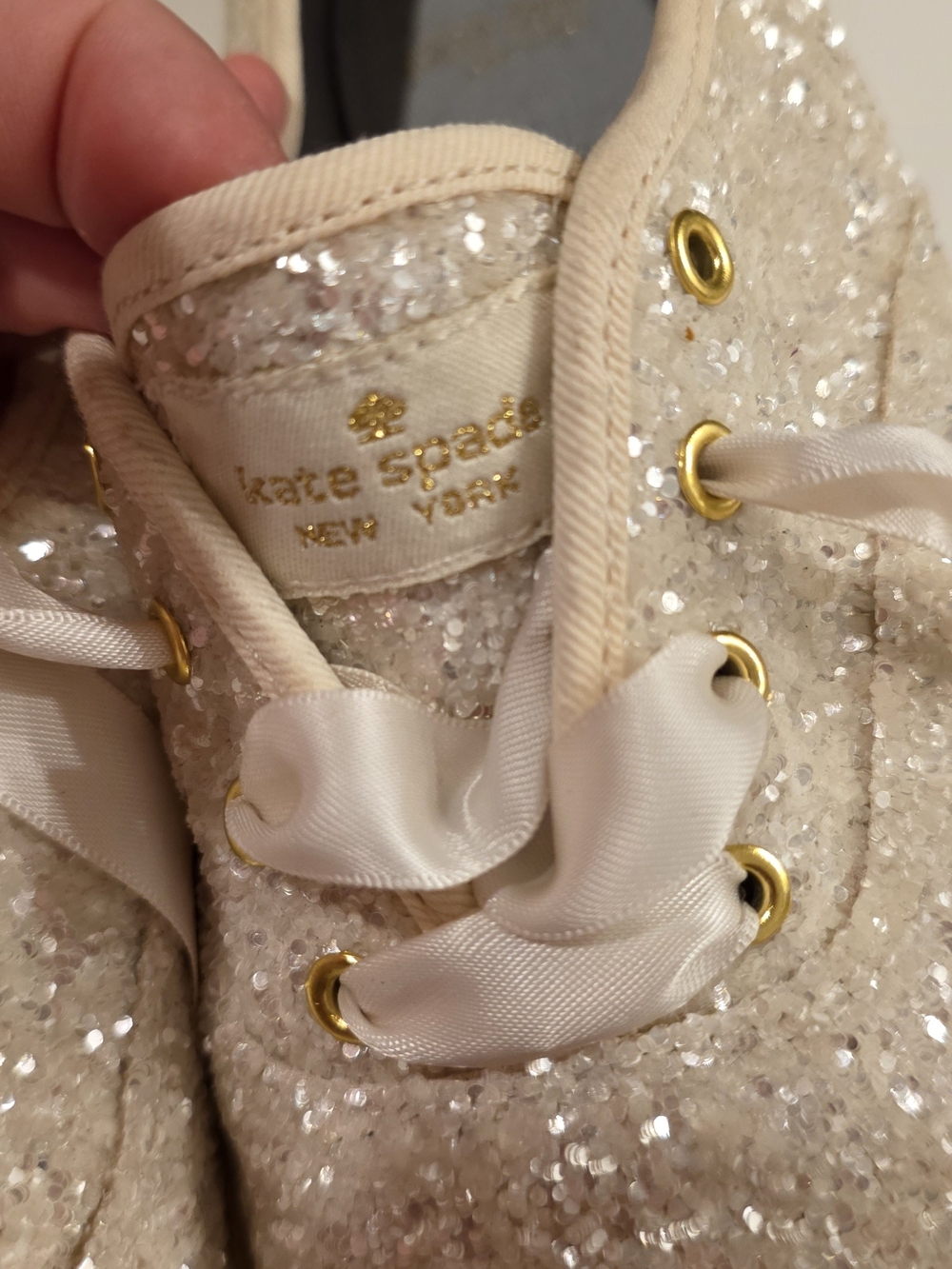Sparkle Satin Lace-Up Women’s Sneakers in Cream - Picture 6 of 16